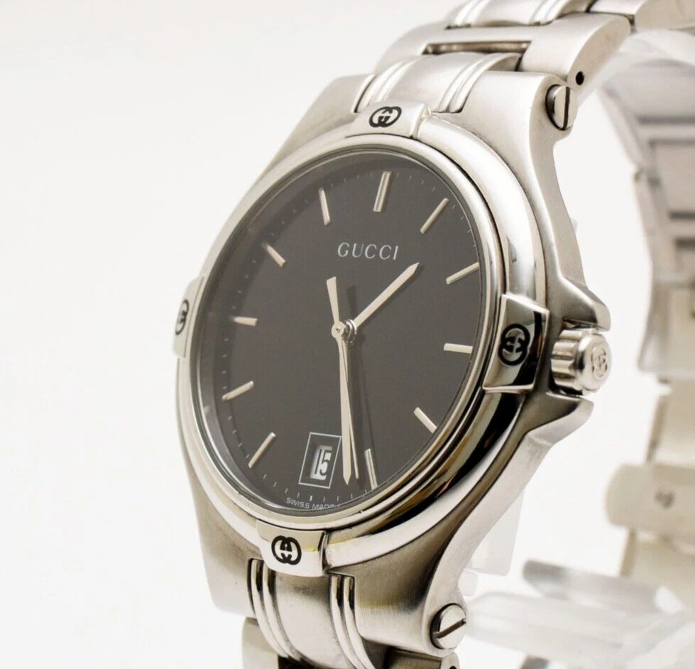 [Presque comme neuve] Montre pour homme GUCCI 9040M cadran noir argent quartz date du JAPON