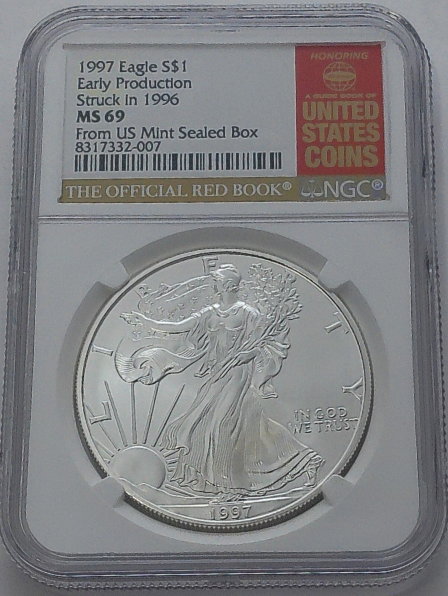 【1997 PF69】シルバー イーグル銀貨 NGC 未使用 純銀 1997 NGC MS69 Early Production Silver Eagle Struck 1996 From