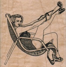 Lady Putting On Shoe In Chair 4 1/4 x 4 1/4" Rubber Stamp, Women Stamp, Lady