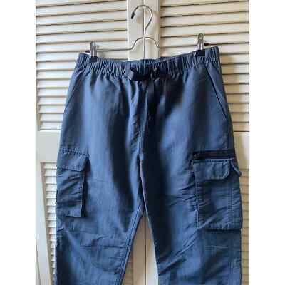 Stussy Nylon Cargo Pants Elastic Belted Waistband Blue Grey Men