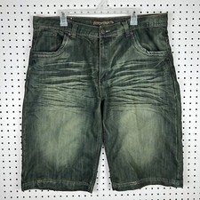 Jinzu Grunge Green Baggy Jean Shorts Sz 40 Jorts Wide Leg Skate Y2K Punk Goth