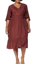 NWT JUNAROSE Palisa Madder Brown Short Sleeve Midi Dress Women's Size 18