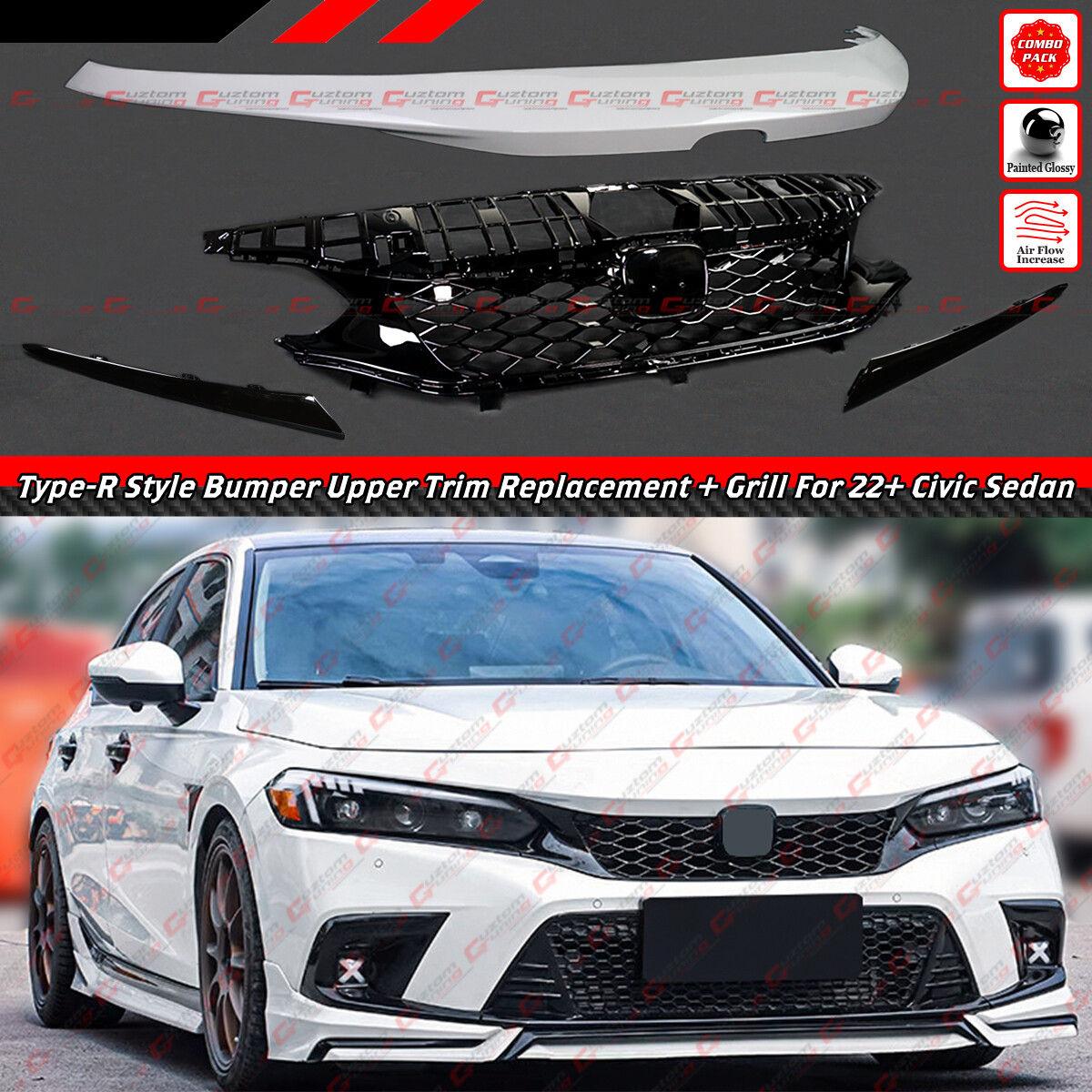 FOR 2022-2024 HONDA CIVIC TYPE-R STYLE WHITE UPPER TRIM