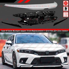 FOR 2022-2024 HONDA CIVIC TYPE-R STYLE WHITE UPPER TRIM REPLACEMENT+UPPER GRILL