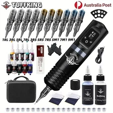 TUFFKING Tattoo Machine Kit Pen Gun Wireless Rotary Motor Needle Color Inks Set