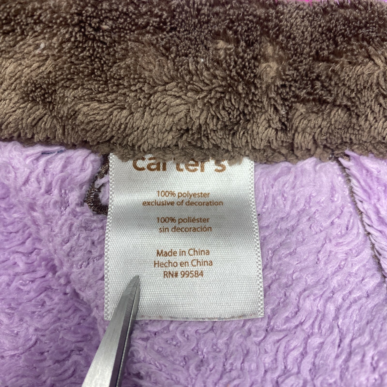 Carters Purple Baby Blanket Embroidered Elephant Hearts Brown Trim