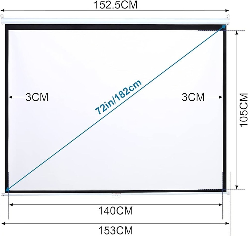 INMOZATA Pull Down Projector Screen White, 72in Wall & Ceiling Mounted
