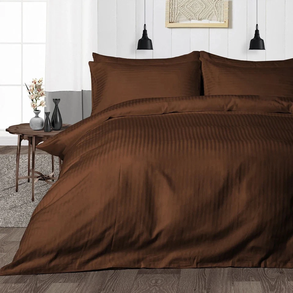 Branded Duvet Collection 1000TC Egyptian Cotton Select Size Brown Stripes - Image 3 of 4
