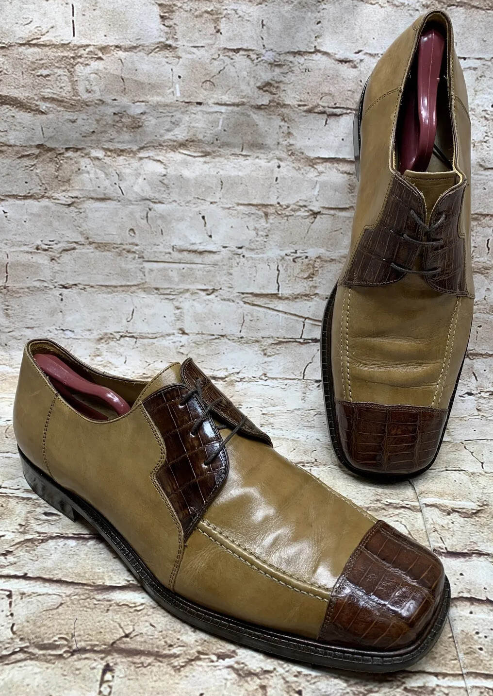 Belvedere Florence Men’s Genuine Crocodile Sand Brown Dress Shoes Size 12M