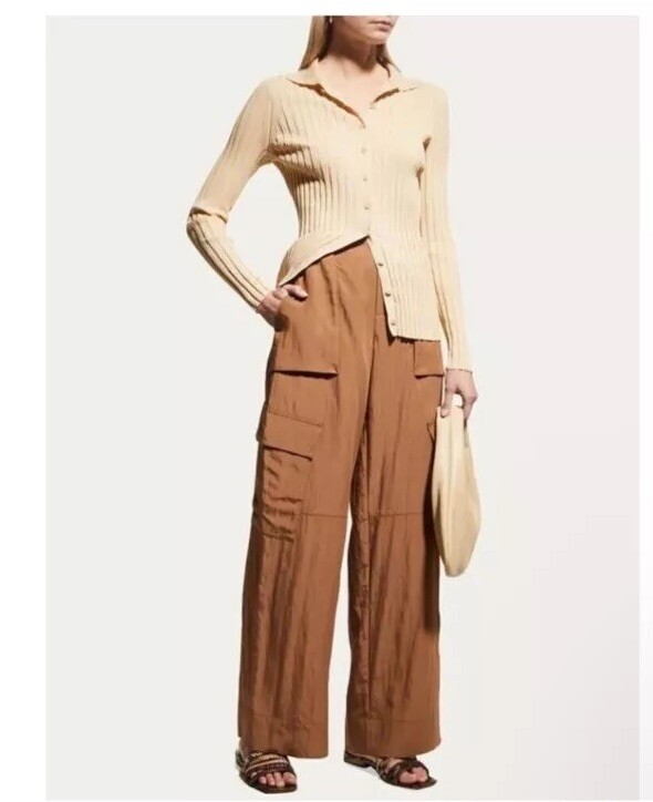 Vince Ribbed Collared Top Fitted Button Front  Si… - image 2