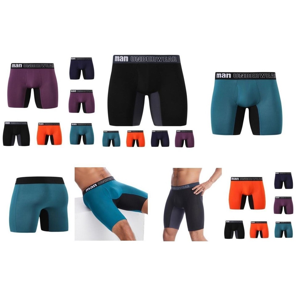 Mens Long Leg Trunks Underwear Boxer Shorts Breathable Cotton Middle