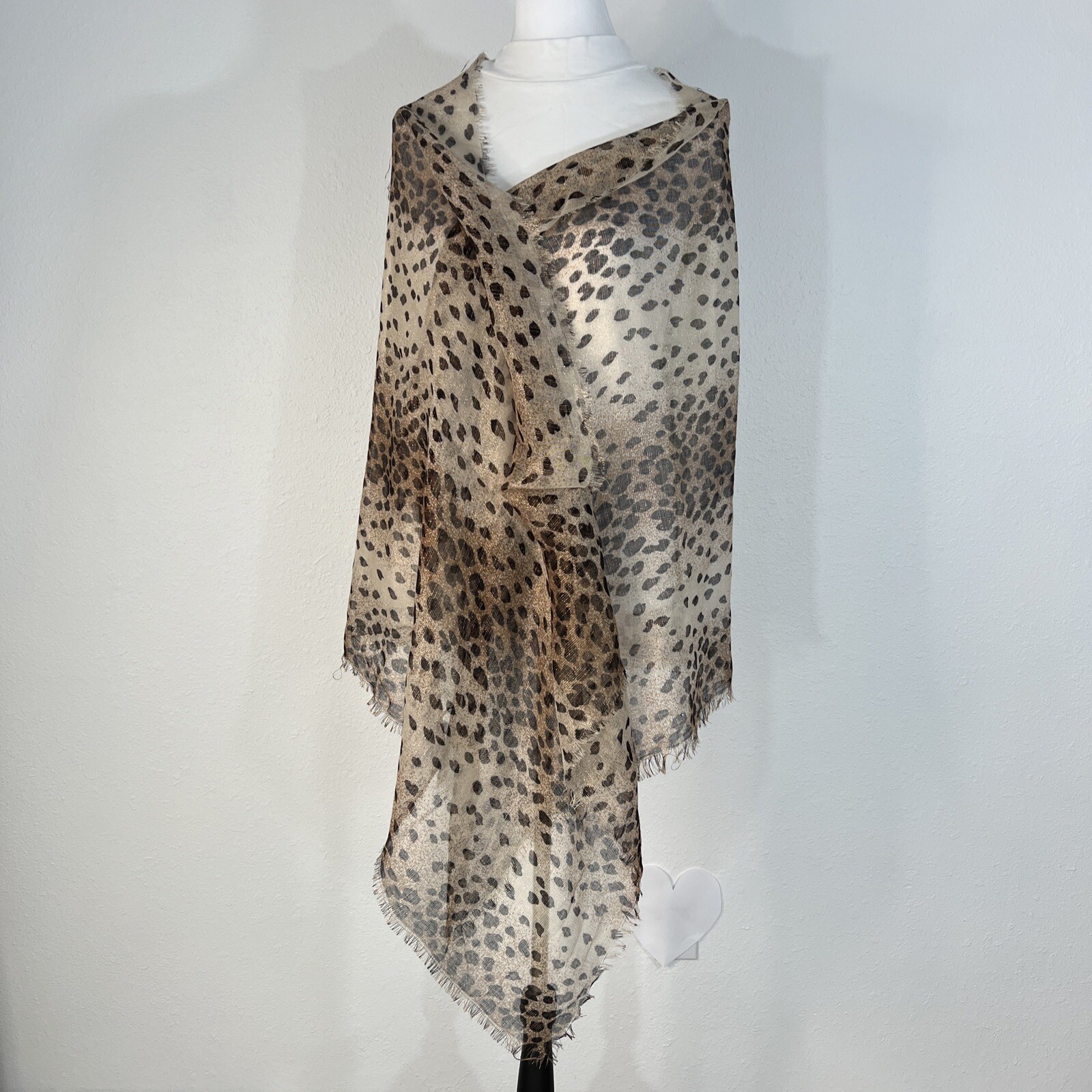 Animal Print Scarf Wrap Shawl in Brown and Cream Sheer Design-image