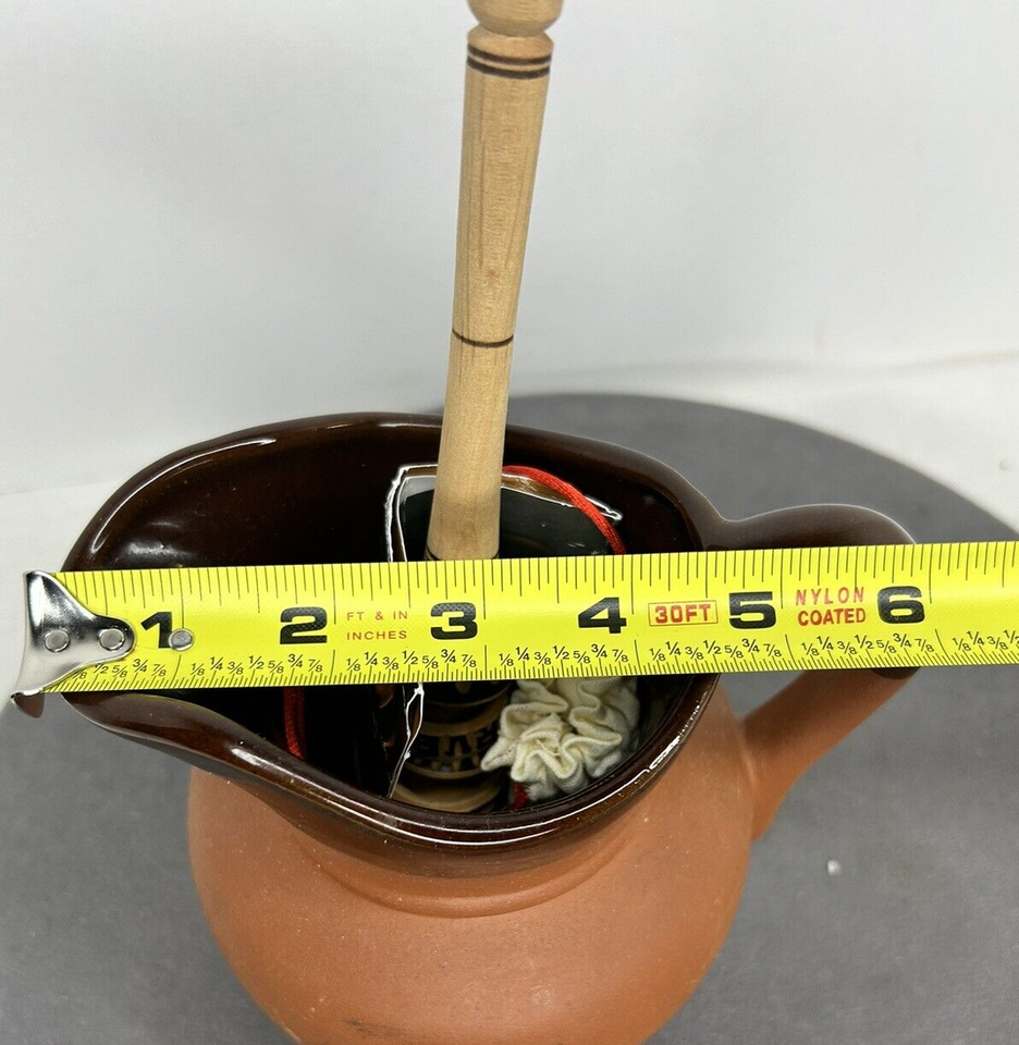 Authentic Mexican Hot Chocolate Clay Pottery Jug & Wooden Molinillo