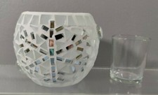 NEW HOME INTERIORS SNOWFLAKE DECORATIVE MOSAIC GLASS CANDLE HOLDER 3 5/8" TALL