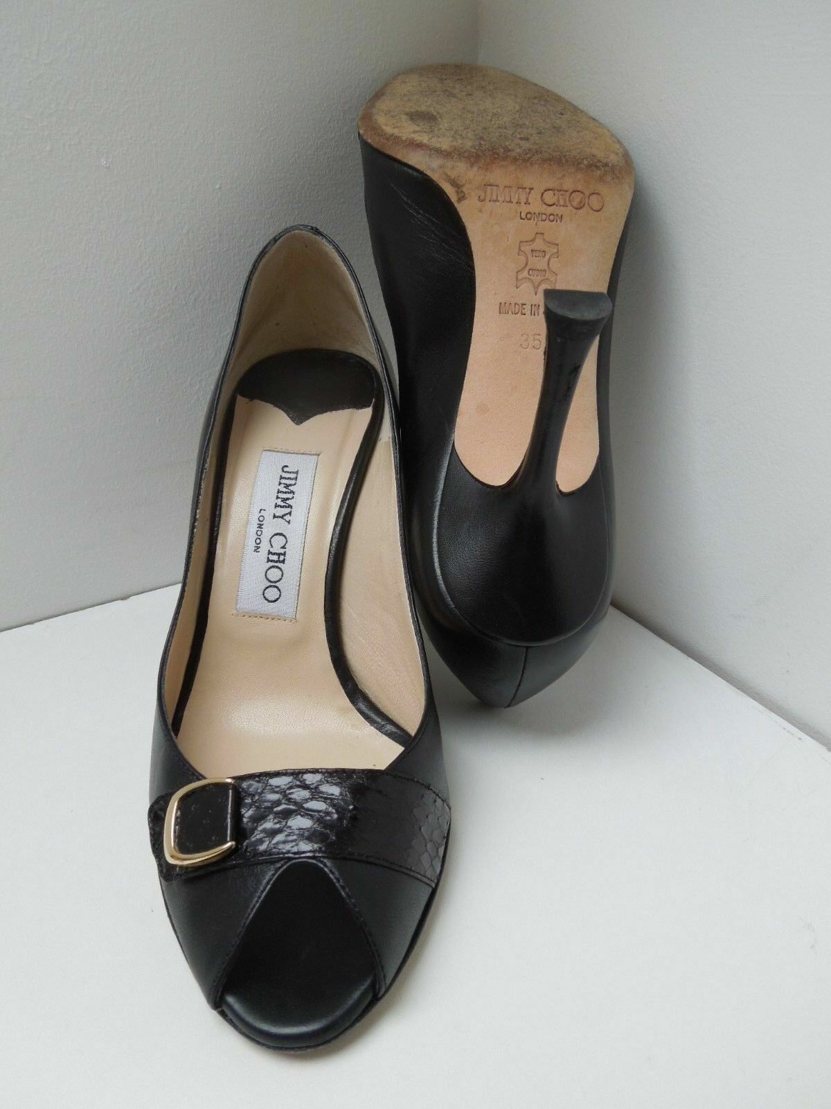 Jimmy Choo RRP £350 Kid Leather Black Open Toe Heel Size 35 VGC image 9