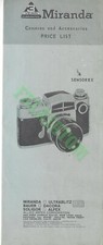 Vintage Miranda Cameras and Accessories Price List