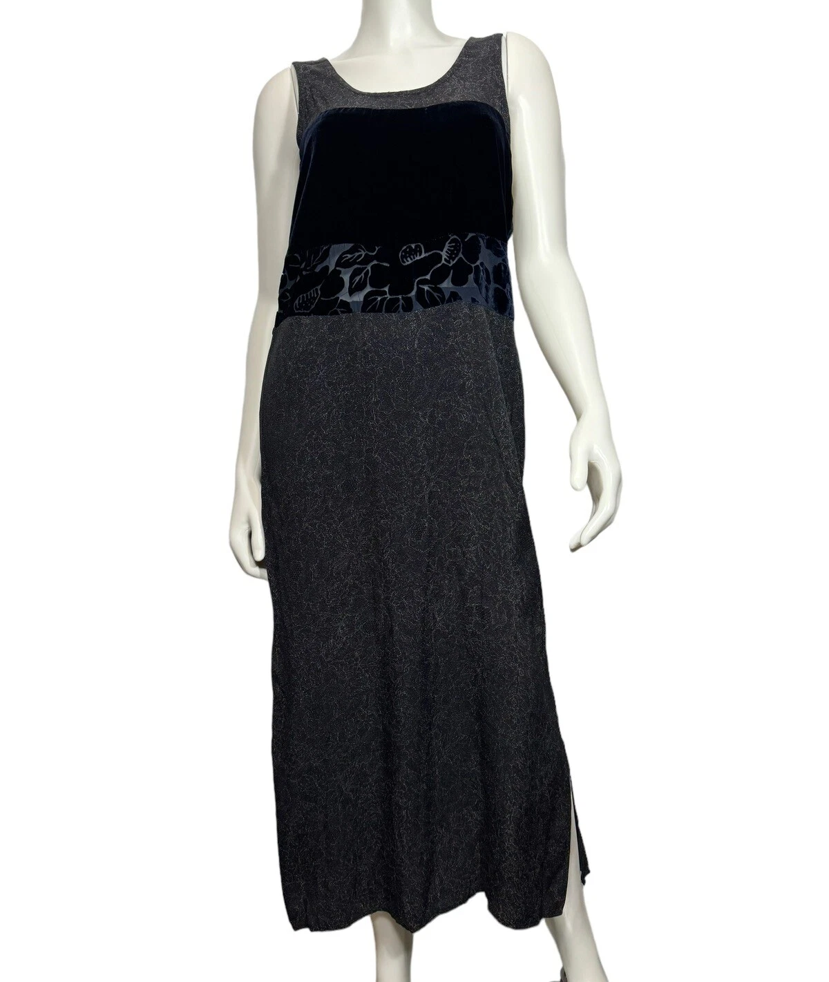 OFF WHITE Maxi Abito Limone Santa Monica Velluto Blu Medio Lungo Grigio Rayon Seta Patchwork