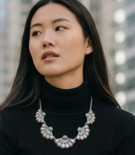 Concho Bib Necklace Burnished Silvertone Faux Tourquise Scalloped Southwestern