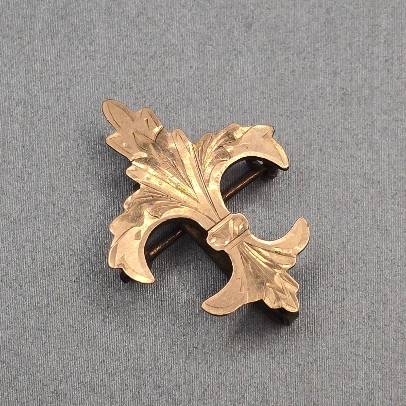 Victorian Antique Fleur De Lis Brooch Gold Filled Watch Hook Pendant Signed S&C