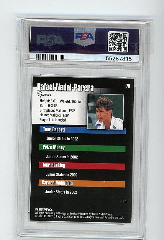 Carte Rookie Rafael Nadal 2003 NetPro #70 - Gradée PSA 6 EX-MT, Collection Tennis