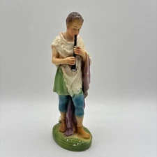 Vintage Chalkware Shepherd Flute Player Nativity 9.5” Replacement Figure Chipped