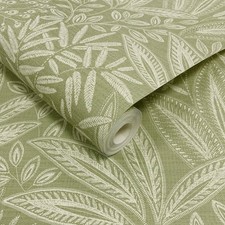 Sahara Leaf Wallpaper Sage Green Colourway Crown Model Code M1780