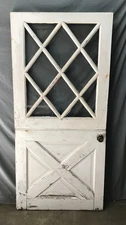Antique VTG Solid Wood exterior Dutch Door 12 Lite Diamond 36x77 Old 1453-25B