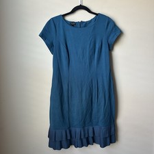 Talbots Shift Dress Cap Sleeve Pleated layered Hem Sz 8P Ponte Knit Teal Blue