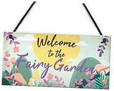 Welcome to The Fairy Garden Hanging Wood Signs Plaque for Garden Shed 1006