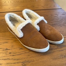 Birdies Tan Suede Loafers Slippers with Cream Fur warm Suede Flats Women's 9