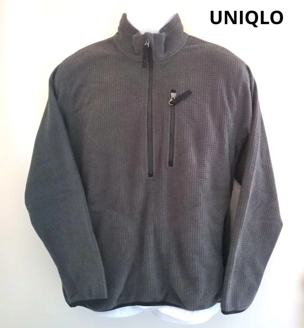 UNIQLO Thermal Waffle Half Zip Fleece Gray Brown Men's Used