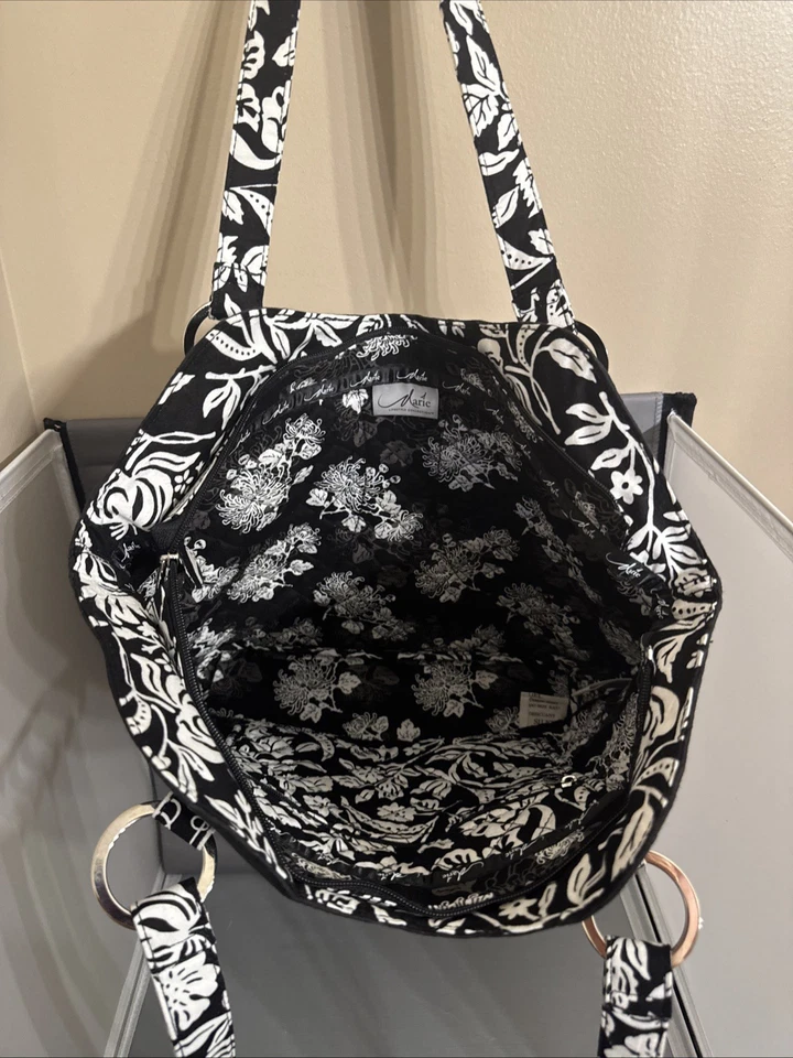 Nuevo Bolso de Hombro/Tote Marie Osmond con Herrajes Plateados Flores Negras/Blancas Foto 4 de 4