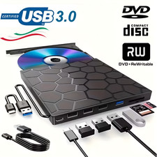 Lettore Masterizzatore 8 In 1 Disco Cd Dvd Rw USB-C 3.0 Esterno Portatile Pc Pro