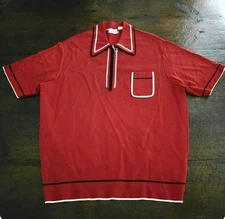 Vtg Gino Paoli Italian Knit Track Leisure Suit Shirt Rockabilly Runs Smaller