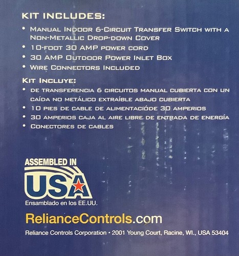 Reliance 30-Amp ProTran 2 Interruttore Trasferimento Manuale Pre Cablato Kit 6 Circuiti 306LRK - Foto 6 di 6