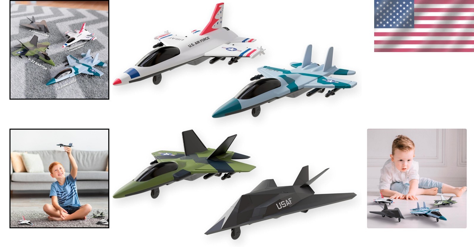 Exciting 4-Pack US Air Force Diecast Toy Fighter Jets - Perfect Gift for Kids