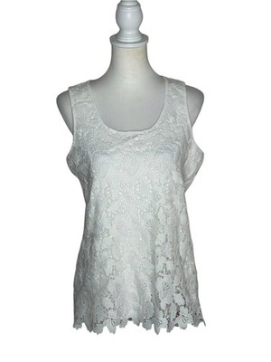 Cupio White Floral Lace Front Tank Top EUC Sz M Boho Romantic Festival Fairy