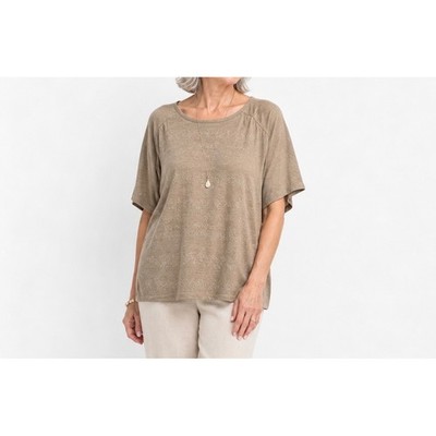 Chicos Cafe Aroma Linen Embroidered Shirred Shoulder Tee NWT Size 4 XXL