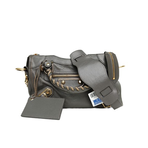 BALENCIAGA City Mini 24cm Motorcycle Bag Grey Lambskin   Shoulder Bag