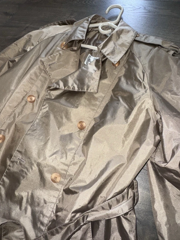 De Colección British Mist Largo Doble Pecho Trench Impermeable Mujer Talla 14 Retro Dinero Antiguo Foto 3 de 4