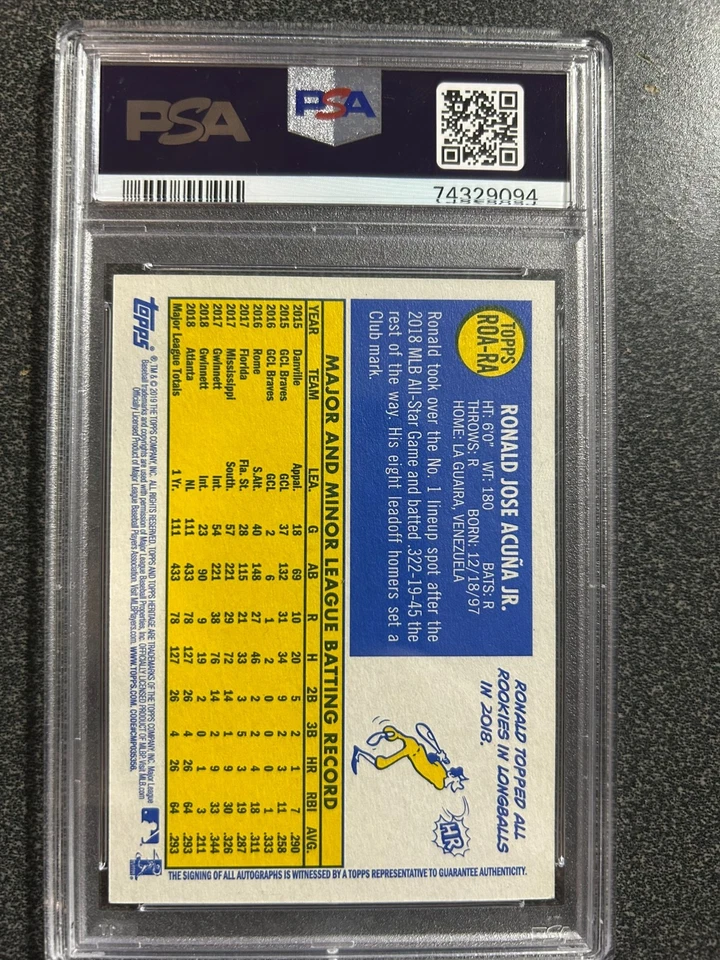 2019 Topps Heritage Ronald Acuna Jr.  Real One Red Ink Auto #/70 #RA PSA 10 - Image 2 of 2