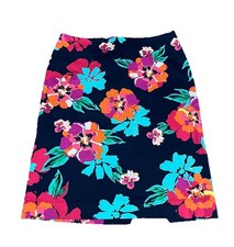 Talbots Navy Floral Knee Length Lined Pencil Skirt Women's Sz 8 Tropical