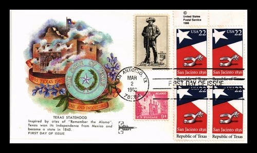 DR JIM STAMPS US COVER REPUBLIC OF TEXAS FDC BLOCK COMBO GILL CRAFT CACHET