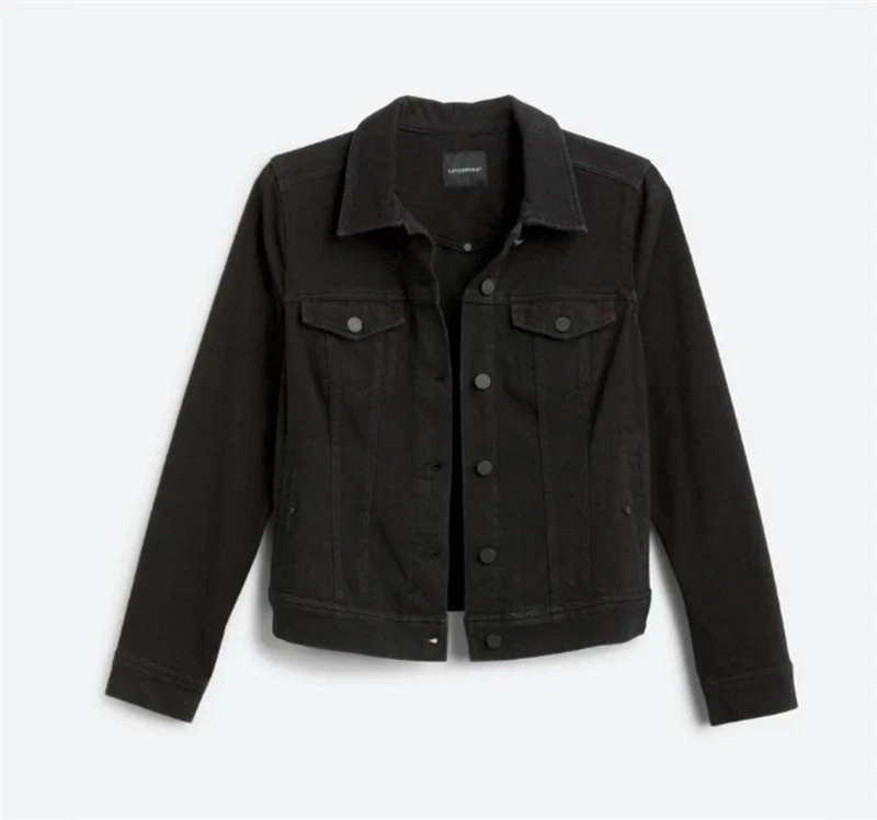 NWT Liverpool M Kolten Denim Jean Jacket Black Stretch Dark Wash 99656
