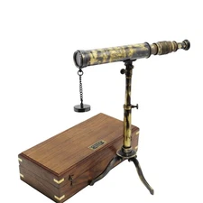 Vintage Brass Telescope with Wooden Box & Tripod Stand – Nautical Spyglass