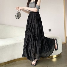 Damen A-Linie Midi-Rock Elastischer Bund Mit Falten Freizeit Sommer Polyester