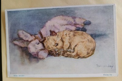 Entzückende Hunde Postkarte, Terrier Welpe, Augen rechts, von Florence Jay