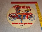 VINTAGE 1934 "INDIAN MOTORCYCLE WOMAN" 11 3/4" PORCELAIN METAL GASOLINE OIL SIGN