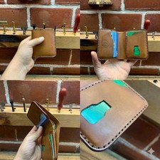Men's Handmade Full Grain Leather Wallet Slim Bifold Natural Tan Card Holder