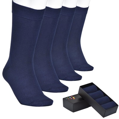 Men's Navy Cotton Dress Crew Socks 4 Pairs Pack Shoe Size 7-10.5 Multipairs S...